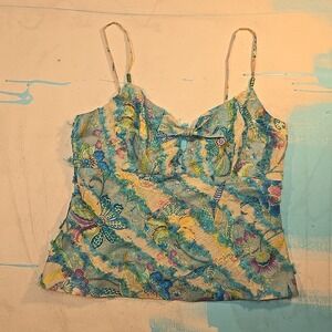 Anni Kuan Womens M Cami Ocean $125 MSRP AK Print Beaded Blue Floral Tank NYC NWT
